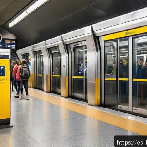 구의역 스크린도어 사망 사고 - A busy metro station platform in Spain during rush hour, showing diverse passengers patiently waitin...